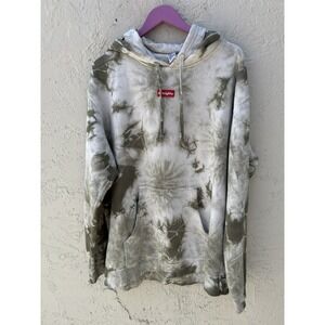 8Deighty Tie Dye Hoodie Mens XL Olive Green Cream Box Logo Streetwear Sweatshirt